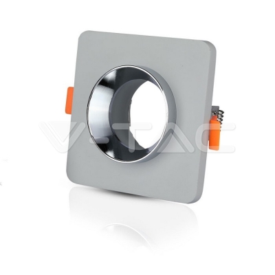 GU10 Гипсова Отливка Квадрат Сив + Хромиран Ринг