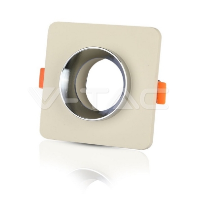 GU10 Гипсова Отливка Кръг Бяла Хромиран Ринг