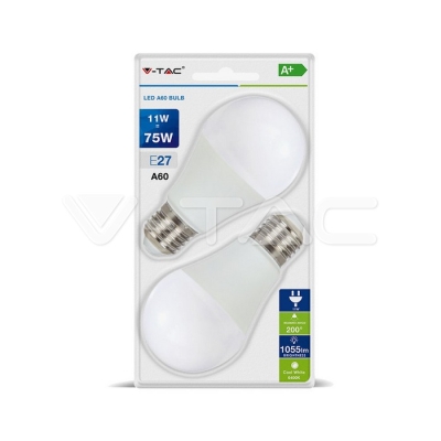 LED Крушка 11W А60 Е27 Топло Бяла Светлина Блистер 2 бр.