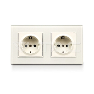 Контакт EU 16A Стъклен Панел Двоен Сериен Бял