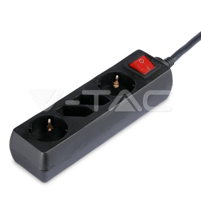 4 Гнезда Комбиниран Разклонител с Ключ Кабел 1.5м Черен