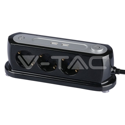 3 Гнезда Разклонител 3х1.5-1.4м. Бутон Защита Черен