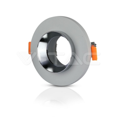 GU10 Гипсова Отливка Сива Кръг Хромиран Ринг