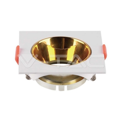 GU10 Корпус Квадрат Бяла Рамка с Златен Рефлектор
