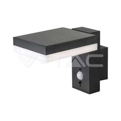 5.5W LED Соларна Стенна Черна PIR Сензор Квадрат 3000K IP44