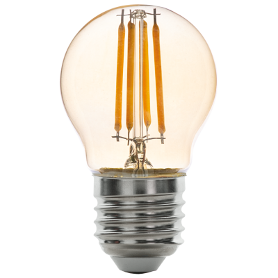 ULTRALUX - LED FILAMENT ТОПКА, ДИМИРАЩА, 4W, E27, 2500K, 220V AC, АМБЪР - LFG42725D