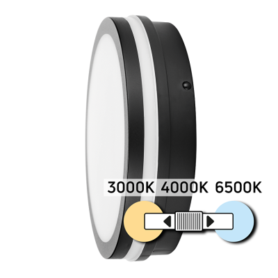 ULTRALUX -LED ПЛАФОНИЕРА, ЧЕРНА, 24W, 3000K/4000K/6500K, 220V-240V AC, IP54 - LPB24CCT