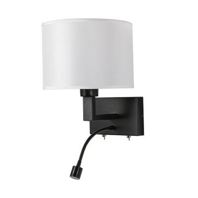 ULTRALUX - Лампа за стена с абажур и вграден насочен LED осветител, Е27, max 10W LED/1W, 3000K, IP20, черен - LWE27130B