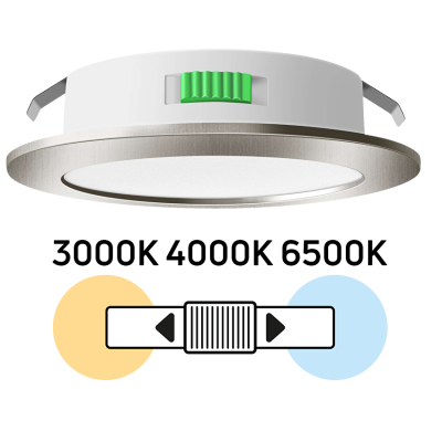 ULTRALUX - Мебелна LED луна за вграждане, кръг, 4W, 3000K/4000K/6500K, 12V DC, IP44, сатен никел - ML124CCTSN