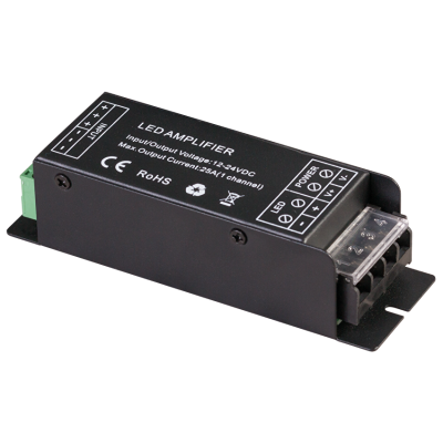 ULTRALUX - УСИЛВАТЕЛ ЗА ЕДНОЦВЕТНA LED ЛЕНТА, 25A, 300W (12V), 12-24V DC - SCAMP25A