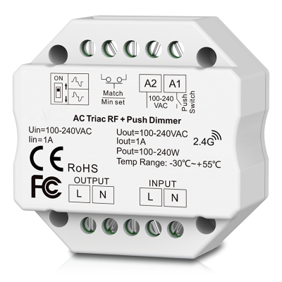 ULTRALUX - RF TRIAC, PUSH ДИМЕР ЗА КОНЗОЛА 350VA, 1.5A, 220-240V AC - SDTD