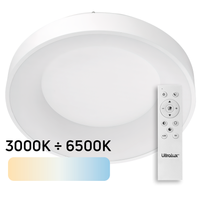 ULTRALUX - LED ДИМИРАЩА CCT ПЛАФОНИЕРА С ДИСТАНЦИОННО УПРАВЛЕНИЕ, БЯЛ, MAX. 72W, 3000K-6500К, 220-240V AC, КРЪГ, IP20 - SPL3B72RC