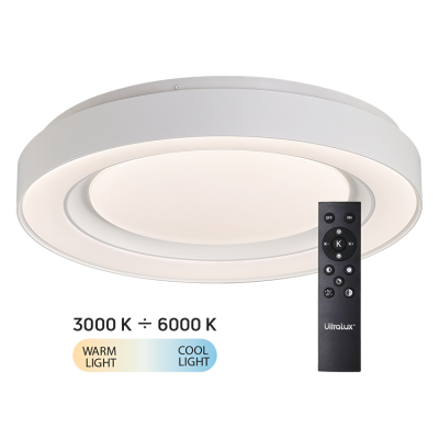 ULTRALUX - LED димираща ССТ плафониера с дистанционно управление бял, max.72W, 3000K-6000К, 220-240V AC, кръг, IP20 - SPL4L72RCW
