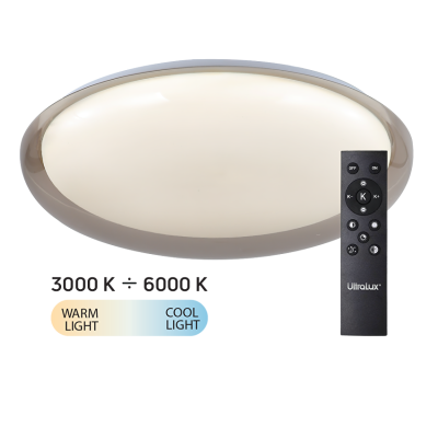 ULTRALUX - LED димираща ССТ плафониера с дистанционно управление, опушен кварц, max.72W, 3000K-6000К, 220-240V AC, кръг, IP20 - SPL5LG72RC
