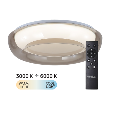 ULTRALUX - LED димираща ССТ плафониера с дистанционно управление, опушен кварц, max.72W, 3000K-6000К, 220-240V AC, кръг, IP20 - SPL5LV72RC