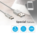 1м. Тип C USB Кабел Бял Серия "Silver"