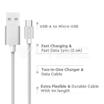 1м. Микро USB Кабел Сребрист Серия "Platinum"