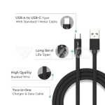 1м. Тип C USB Кабел Черен Серия "Ruby"