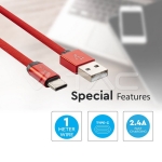 1м. Тип C USB Кабел Червен Серия "Ruby"