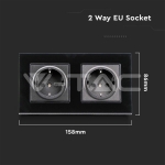 Контакт EU 16A Стъклен Панел Двоен Сериен Черен