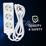 3 Гнезда Разклонител Кабел 1.5м Бял