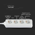 4 Гнезда Разклонител Кабел 1.5м Бял