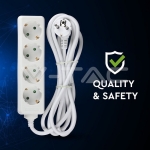 4 Гнезда Разклонител Кабел 3м Бял