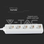 5 Гнезда Разклонител Кабел 3м Бял