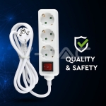 3 Гнезда Разклонител с Ключ Кабел 1.5м Бял