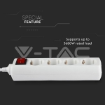 4 Гнезда Разклонител с Ключ Кабел 1.5м Бял