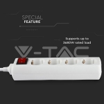 4 Гнезда Разклонител с Ключ Кабел 5м Бял