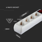 4 Гнезда Разклонител с Ключ Кабел 5м Бял