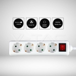 4 Гнезда Разклонител с Ключ Кабел 5м Бял