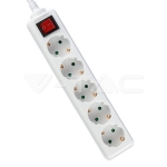 5 Гнезда Разклонител с Ключ Кабел 1.5м Бял