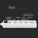 5 Гнезда Разклонител с Ключ Кабел 1.5м Бял