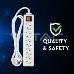 5 Гнезда Разклонител с Ключ Кабел 1.5м Бял