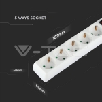 5 Гнезда Разклонител с Ключ Кабел 1.5м Бял