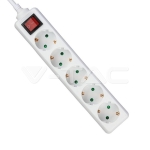 5 Гнезда Разклонител с Ключ Кабел 5м Бял