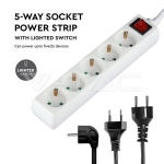 5 Гнезда Разклонител с Ключ Кабел 5м Бял