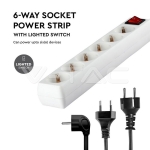 6 Гнезда Разклонител с Ключ Кабел 1.5м Бял