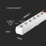 6 Гнезда Разклонител с Ключ Кабел 1.5м Бял