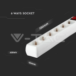 6 Гнезда Разклонител с Ключ Кабел 5м Бял