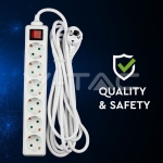 6 Гнезда Разклонител с Ключ Кабел 5м Бял