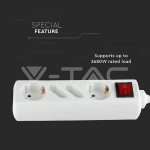 4 Гнезда Комбиниран Разклонител с Ключ Кабел 1.5м Бял