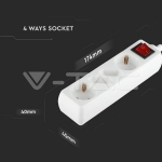 4 Гнезда Комбиниран Разклонител с Ключ Кабел 1.5м Бял