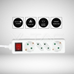 4 Гнезда Комбиниран Разклонител с Ключ Кабел 1.5м Бял