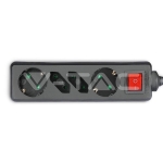 4 Гнезда Комбиниран Разклонител с Ключ Кабел 1.5м Черен