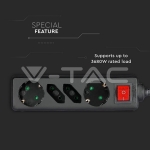 4 Гнезда Комбиниран Разклонител с Ключ Кабел 1.5м Черен