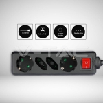 4 Гнезда Комбиниран Разклонител с Ключ Кабел 1.5м Черен