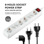 8 Гнезда Комбиниран Разклонител с Ключ Кабел 1.5м Бял